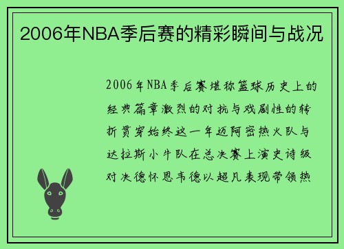 2006年NBA季后赛的精彩瞬间与战况